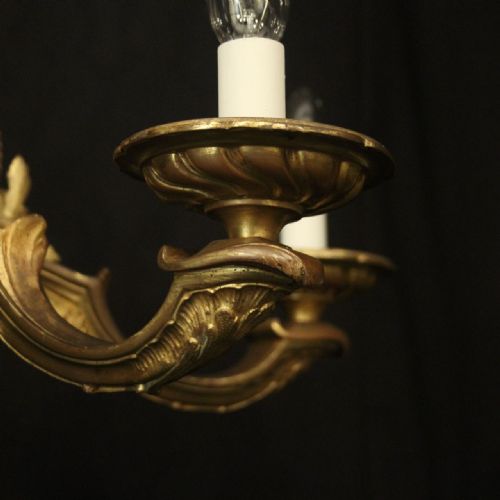 FRENCH GILDED BRONZE 6 LIGHT ANTIQUE CHANDELIER - ADDITIONAL PHOTO 4