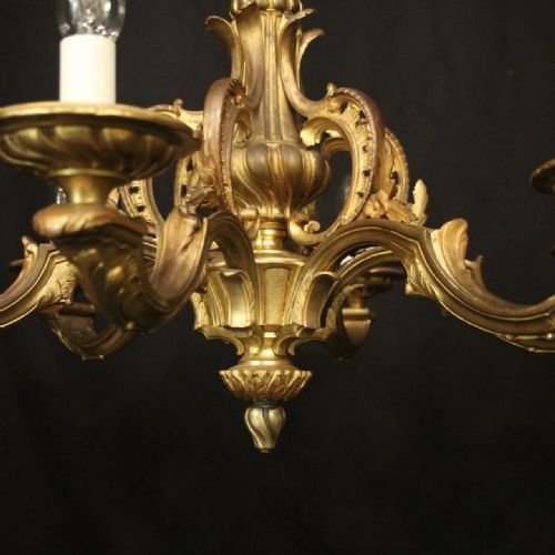 FRENCH GILDED BRONZE 6 LIGHT ANTIQUE CHANDELIER - ADDITIONAL PHOTO 5