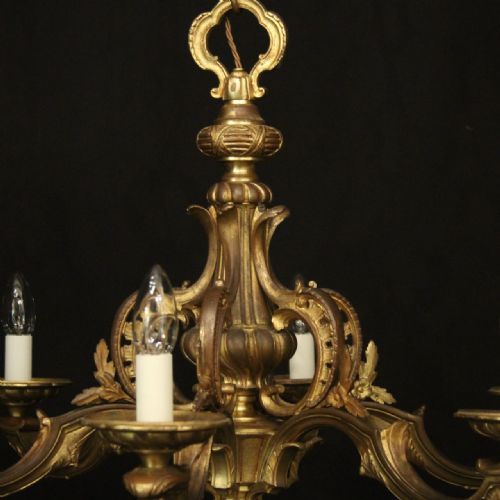 FRENCH GILDED BRONZE 6 LIGHT ANTIQUE CHANDELIER - ADDITIONAL PHOTO 6