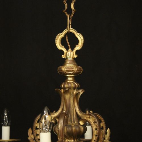 FRENCH GILDED BRONZE 6 LIGHT ANTIQUE CHANDELIER - ADDITIONAL PHOTO 7