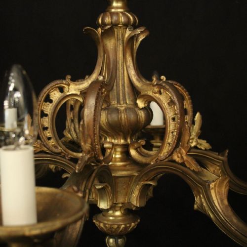 FRENCH GILDED BRONZE 6 LIGHT ANTIQUE CHANDELIER - ADDITIONAL PHOTO 8