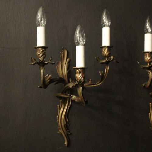 FRENCH PAIR OF BRONZE ANTIQUE WALL SCONCES - ADDITIONAL PHOTO 1