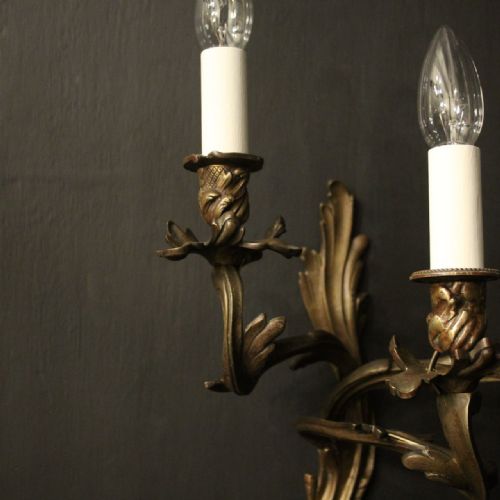 FRENCH PAIR OF BRONZE ANTIQUE WALL SCONCES - ADDITIONAL PHOTO 3