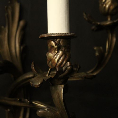 FRENCH PAIR OF BRONZE ANTIQUE WALL SCONCES - ADDITIONAL PHOTO 4