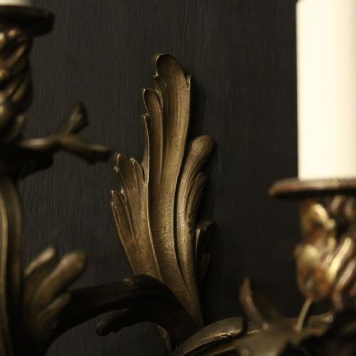FRENCH PAIR OF BRONZE ANTIQUE WALL SCONCES - ADDITIONAL PHOTO 7