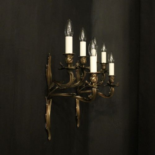FRENCH PAIR OF BRONZE ANTIQUE WALL SCONCES - ADDITIONAL PHOTO 9