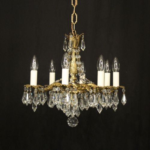 french gilded bronze crystal 8 light antique chandelier - CATEGORY: ANTIQUE LIGHTING - DATED 1920