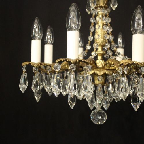 FRENCH GILDED BRONZE CRYSTAL 8 LIGHT ANTIQUE CHANDELIER - ADDITIONAL PHOTO 1