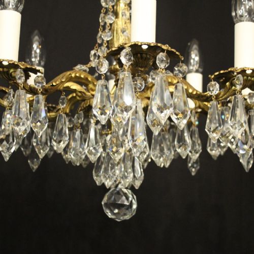 FRENCH GILDED BRONZE CRYSTAL 8 LIGHT ANTIQUE CHANDELIER - ADDITIONAL PHOTO 2