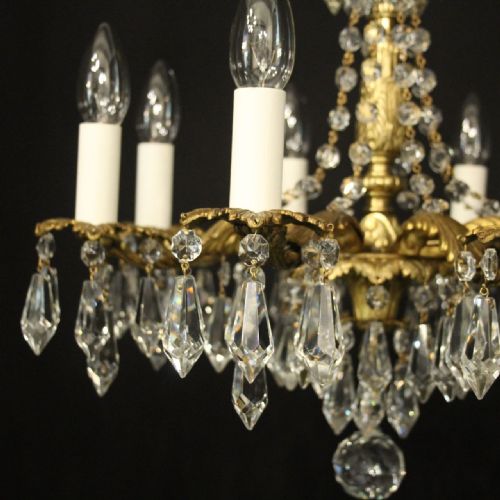 FRENCH GILDED BRONZE CRYSTAL 8 LIGHT ANTIQUE CHANDELIER - ADDITIONAL PHOTO 3