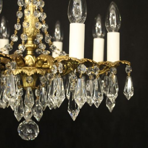 FRENCH GILDED BRONZE CRYSTAL 8 LIGHT ANTIQUE CHANDELIER - ADDITIONAL PHOTO 4