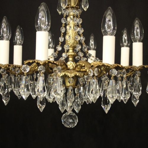FRENCH GILDED BRONZE CRYSTAL 8 LIGHT ANTIQUE CHANDELIER - ADDITIONAL PHOTO 5