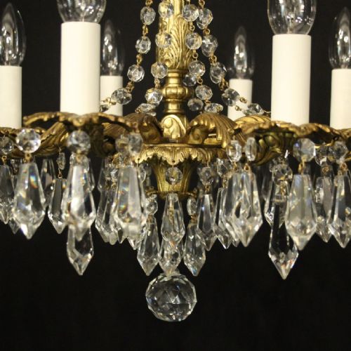 FRENCH GILDED BRONZE CRYSTAL 8 LIGHT ANTIQUE CHANDELIER - ADDITIONAL PHOTO 6
