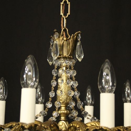 FRENCH GILDED BRONZE CRYSTAL 8 LIGHT ANTIQUE CHANDELIER - ADDITIONAL PHOTO 7