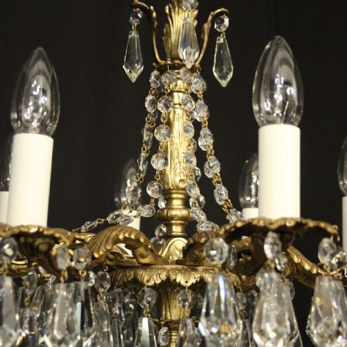 FRENCH GILDED BRONZE CRYSTAL 8 LIGHT ANTIQUE CHANDELIER - ADDITIONAL PHOTO 8