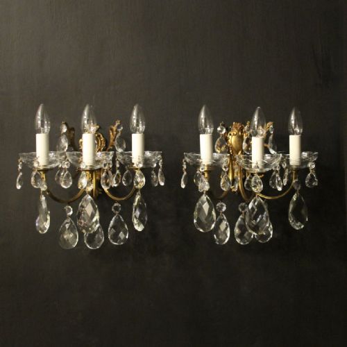 french pair of gilded triple arm wall lights - CATEGORY: ANTIQUE LIGHTING - DATED 1930
