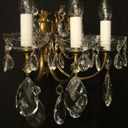 FRENCH PAIR OF GILDED TRIPLE ARM WALL LIGHTS - ADDITIONAL PHOTO 2