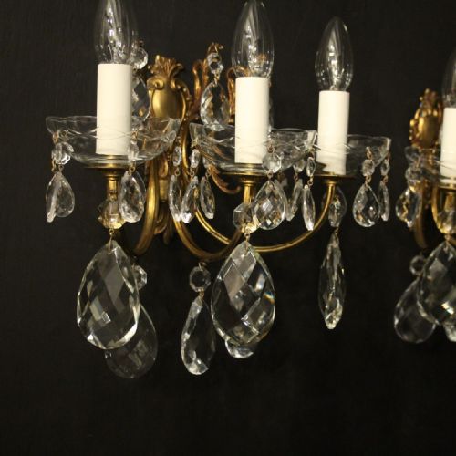 FRENCH PAIR OF GILDED TRIPLE ARM WALL LIGHTS - ADDITIONAL PHOTO 3