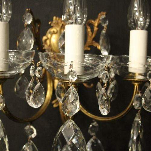 FRENCH PAIR OF GILDED TRIPLE ARM WALL LIGHTS - ADDITIONAL PHOTO 4