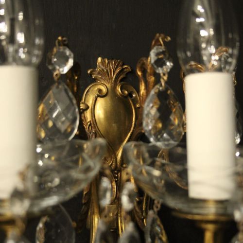 FRENCH PAIR OF GILDED TRIPLE ARM WALL LIGHTS - ADDITIONAL PHOTO 6