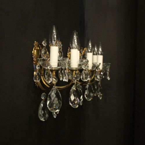 FRENCH PAIR OF GILDED TRIPLE ARM WALL LIGHTS - ADDITIONAL PHOTO 8