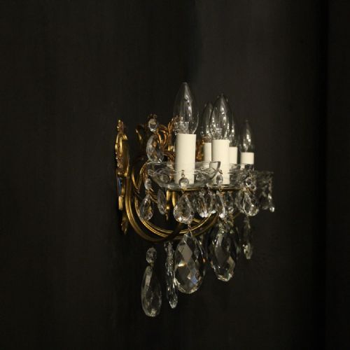 FRENCH PAIR OF GILDED TRIPLE ARM WALL LIGHTS - ADDITIONAL PHOTO 9