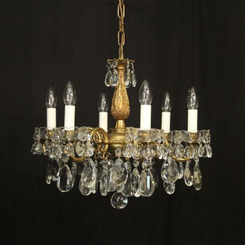 french gilded bronze 6 light antique chandelier - CATEGORY: ANTIQUE LIGHTING - DATED 1920