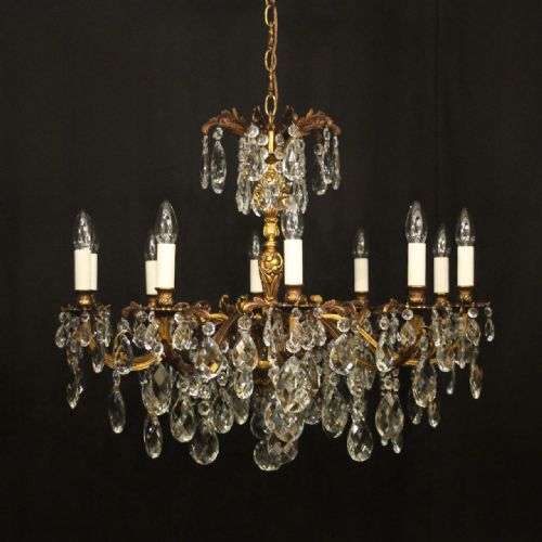 french gilded bronze 10 light antique chandelier - CATEGORY: ANTIQUE LIGHTING - DATED 1920