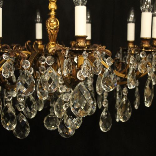 FRENCH GILDED BRONZE 10 LIGHT ANTIQUE CHANDELIER - ADDITIONAL PHOTO 4