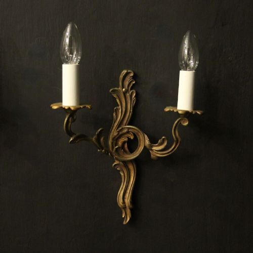 FRENCH PAIR OF GILDED TWIN ARM WALL LIGHTS - ADDITIONAL PHOTO 1