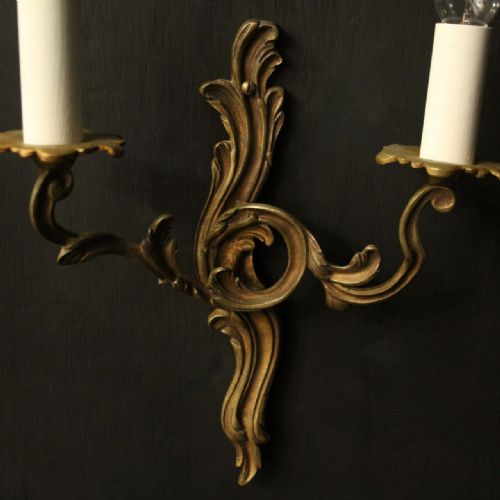 FRENCH PAIR OF GILDED TWIN ARM WALL LIGHTS - ADDITIONAL PHOTO 2