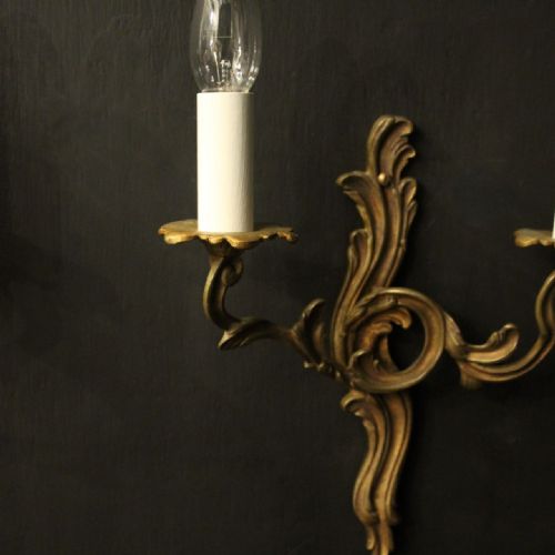 FRENCH PAIR OF GILDED TWIN ARM WALL LIGHTS - ADDITIONAL PHOTO 5