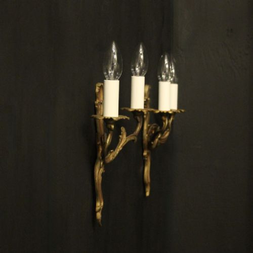 FRENCH PAIR OF GILDED TWIN ARM WALL LIGHTS - ADDITIONAL PHOTO 9