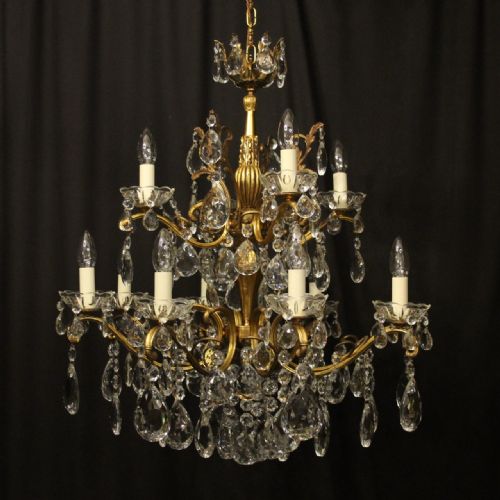 italian 12 light gilded bronze double tiered chandelier - CATEGORY: ANTIQUE LIGHTING - DATED 1930
