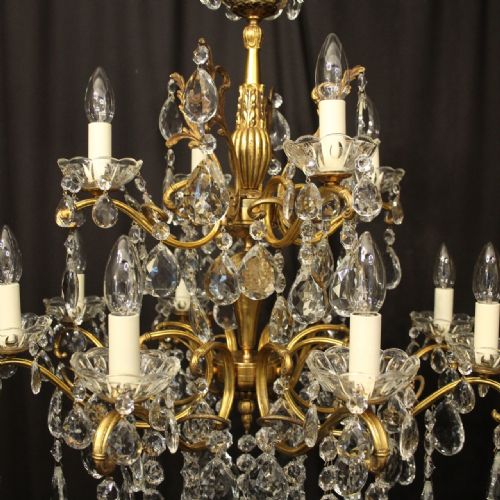 ITALIAN 12 LIGHT GILDED BRONZE DOUBLE TIERED CHANDELIER - ADDITIONAL PHOTO 1