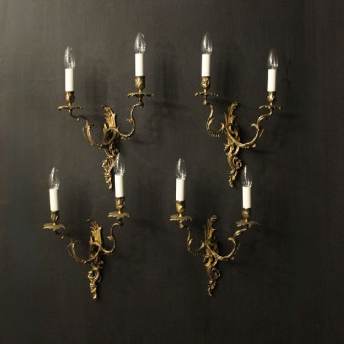 french set of 4 gilded antique wall sconces - CATEGORY: ANTIQUE LIGHTING - DATED 1910