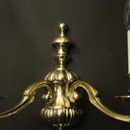 ENGLISH PAIR OF BRASS TWIN ARM ANTIQUE WALL LIGHTS - ADDITIONAL PHOTO 1