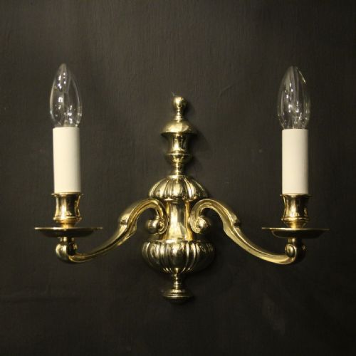 ENGLISH PAIR OF BRASS TWIN ARM ANTIQUE WALL LIGHTS - ADDITIONAL PHOTO 2