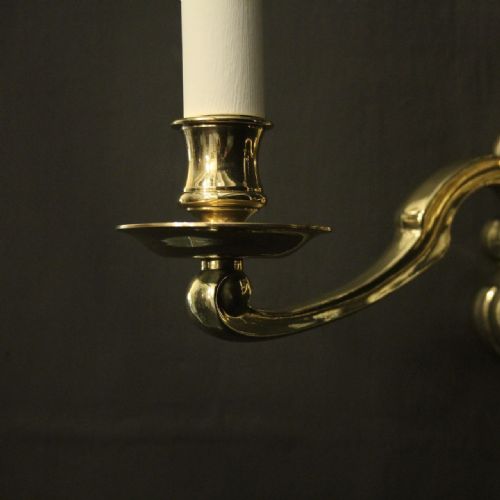 ENGLISH PAIR OF BRASS TWIN ARM ANTIQUE WALL LIGHTS - ADDITIONAL PHOTO 3