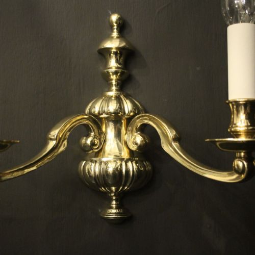 ENGLISH PAIR OF BRASS TWIN ARM ANTIQUE WALL LIGHTS - ADDITIONAL PHOTO 4