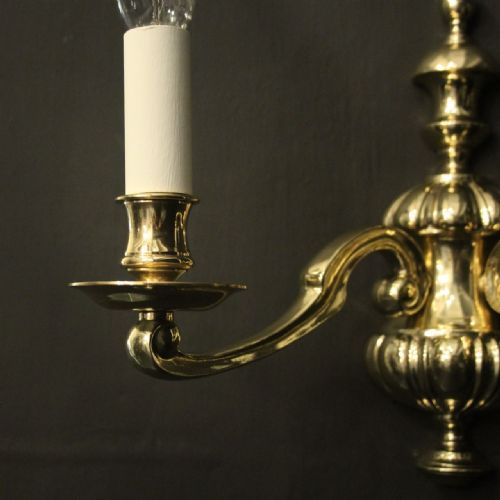 ENGLISH PAIR OF BRASS TWIN ARM ANTIQUE WALL LIGHTS - ADDITIONAL PHOTO 5