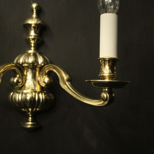 ENGLISH PAIR OF BRASS TWIN ARM ANTIQUE WALL LIGHTS - ADDITIONAL PHOTO 7