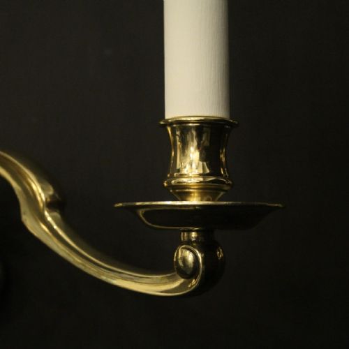 ENGLISH PAIR OF BRASS TWIN ARM ANTIQUE WALL LIGHTS - ADDITIONAL PHOTO 8