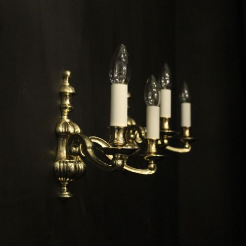 ENGLISH PAIR OF BRASS TWIN ARM ANTIQUE WALL LIGHTS - ADDITIONAL PHOTO 9