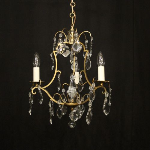 french gilded triple light birdcage chandelier - CATEGORY: ANTIQUE LIGHTING - DATED 1920