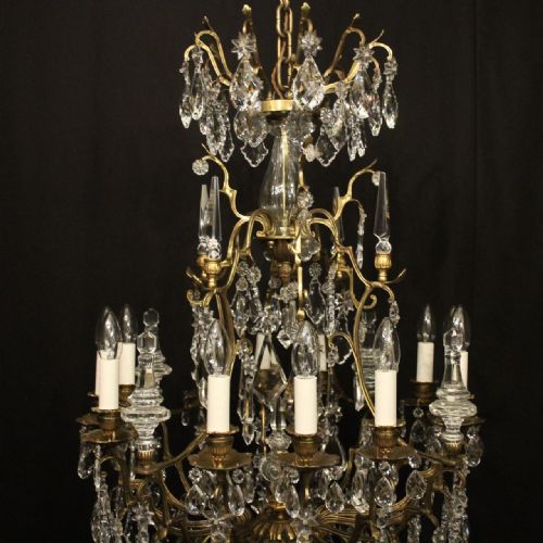 FRENCH GILDED BRONZE CRYSTAL 12 LIGHT ANTIQUE CHANDELIER - ADDITIONAL PHOTO 1