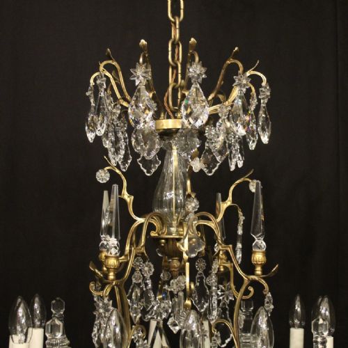 FRENCH GILDED BRONZE CRYSTAL 12 LIGHT ANTIQUE CHANDELIER - ADDITIONAL PHOTO 2