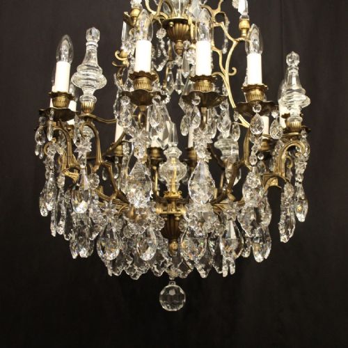 FRENCH GILDED BRONZE CRYSTAL 12 LIGHT ANTIQUE CHANDELIER - ADDITIONAL PHOTO 3