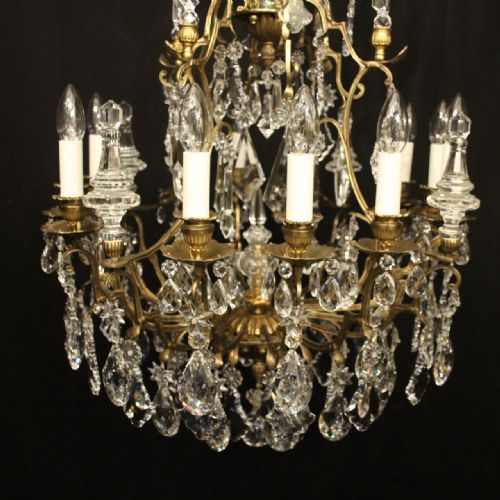 FRENCH GILDED BRONZE CRYSTAL 12 LIGHT ANTIQUE CHANDELIER - ADDITIONAL PHOTO 4