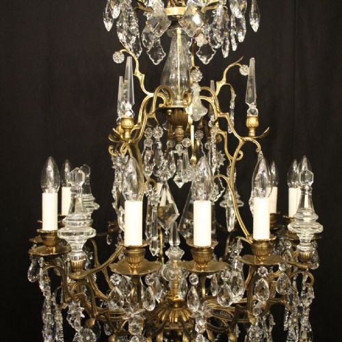 FRENCH GILDED BRONZE CRYSTAL 12 LIGHT ANTIQUE CHANDELIER - ADDITIONAL PHOTO 5